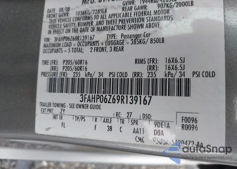 2009 Ford Fusion S from USA, damaged, VIN 3FAHP06Z69R139167